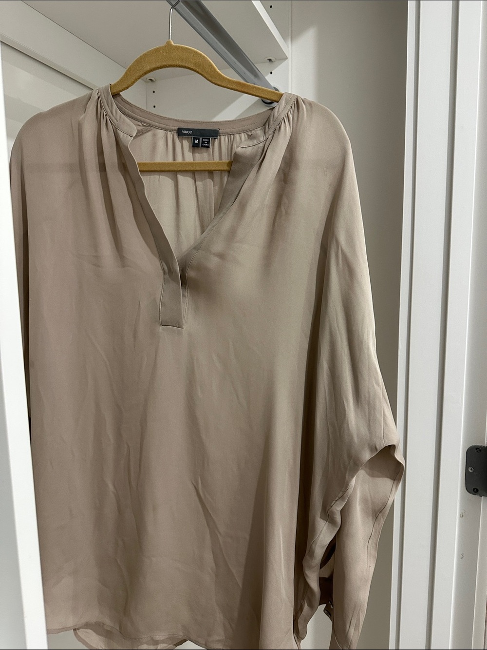 Vince Silk Tunic Blouse in Beige Taupe